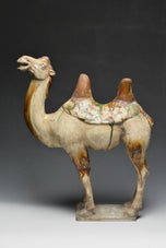 A TANG DYNASTY SANCAI-GLAZED POTTERY CAMEL WITH OXFORD TL TEST