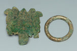 A PAIR OF HAN DYNASTY GILT BRONZE MASK RING HANDLES