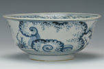 A MING DYNASTY BLUE AND WHITE FIGURAL BOWL 15TH CENTURY