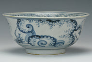 A MING DYNASTY BLUE AND WHITE FIGURAL BOWL 15TH CENTURY