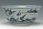 A MING DYNASTY BLUE AND WHITE FIGURAL BOWL 15TH CENTURY