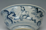 A MING DYNASTY BLUE AND WHITE FIGURAL BOWL 15TH CENTURY