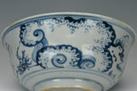 A MING DYNASTY BLUE AND WHITE FIGURAL BOWL 15TH CENTURY