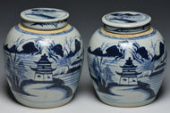 A PAIR OF QING DYNASTY BLUE AND WHITE JARS JIAQING PERIOD