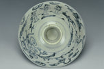 A MING DYNASTY BLUE AND WHITE FIGURAL STEM BOWL 15TH CENTURY