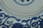 A MING DYNASTY BLUE AND WHITE DRAGON DISH WANLI MARK AND PERIOD AND BOX