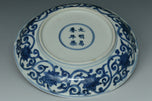 A MING DYNASTY BLUE AND WHITE DRAGON DISH WANLI MARK AND PERIOD AND BOX