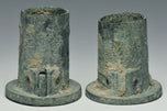 TWO HAN DYNASTY BRONZE CHARIOT FITTINGS