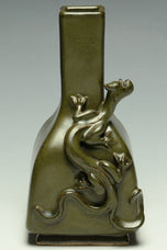 A QING DYNASTY TEADUST GLAZED CHILONG VASE 18TH CENTURY EX. SOTHEBY'S 2015