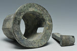 TWO HAN DYNASTY BRONZE CHARIOT FITTINGS