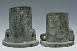TWO HAN DYNASTY BRONZE CHARIOT FITTINGS