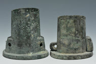 TWO HAN DYNASTY BRONZE CHARIOT FITTINGS