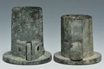 TWO HAN DYNASTY BRONZE CHARIOT FITTINGS