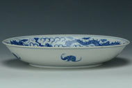 A BLUE AND WHITE DRAGON DISH KANGXI MARK 19TH CENTURY