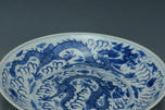 A BLUE AND WHITE DRAGON DISH KANGXI MARK 19TH CENTURY