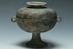 A HAN DYNASTY ARCHAIC BRONZE DOU RITUAL VESSEL AND COVER