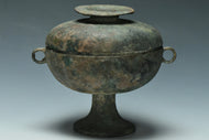 A HAN DYNASTY ARCHAIC BRONZE DOU RITUAL VESSEL AND COVER