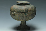 A HAN DYNASTY ARCHAIC BRONZE DOU RITUAL VESSEL AND COVER