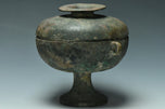 A HAN DYNASTY ARCHAIC BRONZE DOU RITUAL VESSEL AND COVER