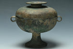 A HAN DYNASTY ARCHAIC BRONZE DOU RITUAL VESSEL AND COVER