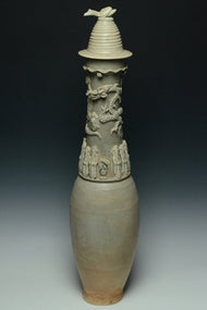 A SONG DYNASTY QINGBAI FUNERARY VASE AND COVER