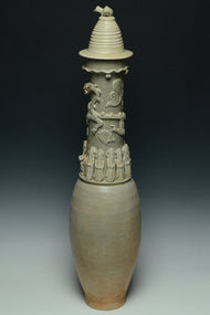 A SONG DYNASTY QINGBAI FUNERARY VASE AND COVER