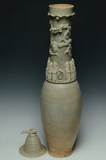 A SONG DYNASTY QINGBAI FUNERARY VASE AND COVER