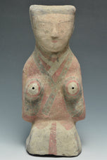 A HAN DYNASTY PAINTED POTTERY KNEELING ATTENDANT
