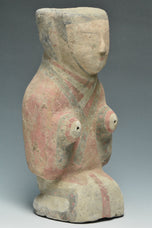 A HAN DYNASTY PAINTED POTTERY KNEELING ATTENDANT