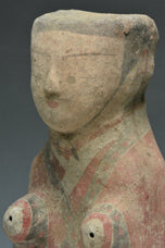 A HAN DYNASTY PAINTED POTTERY KNEELING ATTENDANT
