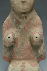 A HAN DYNASTY PAINTED POTTERY KNEELING ATTENDANT