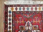 1930S ANTIQUE PERSIAN HERIZ KARAJEH RUNNER RUG 3X11, HAND-KNOTTED RED GEOMETRIC MEDALLIONS