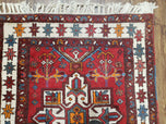 1930S ANTIQUE PERSIAN HERIZ KARAJEH RUNNER RUG 3X11, HAND-KNOTTED RED GEOMETRIC MEDALLIONS