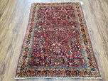 1920S ANTIQUE PERSIAN SAROUK RUG, RED, ALLOVER FLORAL PATTERN, HAND-KNOTTED, WOOL, 3'4" X 4'10"