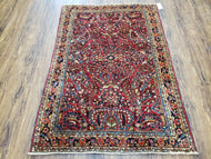 1920S ANTIQUE PERSIAN SAROUK RUG, RED, ALLOVER FLORAL PATTERN, HAND-KNOTTED, WOOL, 3'4" X 4'10"