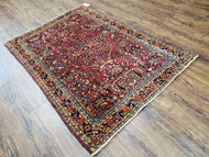 1920S ANTIQUE PERSIAN SAROUK RUG, RED, ALLOVER FLORAL PATTERN, HAND-KNOTTED, WOOL, 3'4" X 4'10"