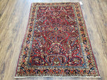 1920S ANTIQUE PERSIAN SAROUK RUG, RED, ALLOVER FLORAL PATTERN, HAND-KNOTTED, WOOL, 3'4" X 4'10"
