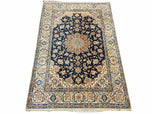 1950S PERSIAN ISFAHAN RUG 4X5 - DARK BLUE, LIGHT BLUE, BEIGE/IVORY - WOOL