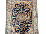 1950S PERSIAN ISFAHAN RUG 4X5 - DARK BLUE, LIGHT BLUE, BEIGE/IVORY - WOOL