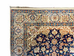 1950S PERSIAN ISFAHAN RUG 4X5 - DARK BLUE, LIGHT BLUE, BEIGE/IVORY - WOOL