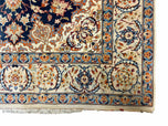 1950S PERSIAN ISFAHAN RUG 4X5 - DARK BLUE, LIGHT BLUE, BEIGE/IVORY - WOOL