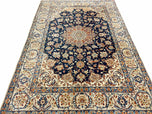 1950S PERSIAN ISFAHAN RUG 4X5 - DARK BLUE, LIGHT BLUE, BEIGE/IVORY - WOOL