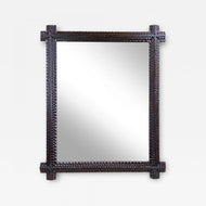 RUSTIC, TRAMP ART, WALL MIRROR, NOTCH CUT, AUSTRIA, 1880