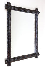RUSTIC, TRAMP ART, WALL MIRROR, NOTCH CUT, AUSTRIA, 1880