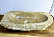 Petrified Wood Sink, Grey, Beige, Polished, Top Quality, IDN 2023