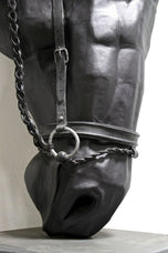 METAL HORSE HEAD SCULPTURE, HANDFORGED, CHARRED OAK BASE, 2017