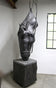 METAL HORSE HEAD SCULPTURE, HANDFORGED, CHARRED OAK BASE, 2017