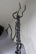 METAL HORSE HEAD SCULPTURE, HANDFORGED, CHARRED OAK BASE, 2017