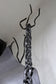 METAL HORSE HEAD SCULPTURE, HANDFORGED, CHARRED OAK BASE, 2017