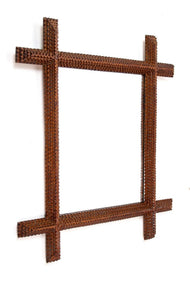 19TH CENTURY, AUSTRIA, TRAMP ART, WALL MIRROR, RUSTIC, HANDCARVED